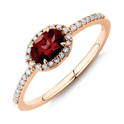 Halo Ring with Rhodolite Garnet & 0.15 Carat TW of Diamonds 10kt Rose Gold