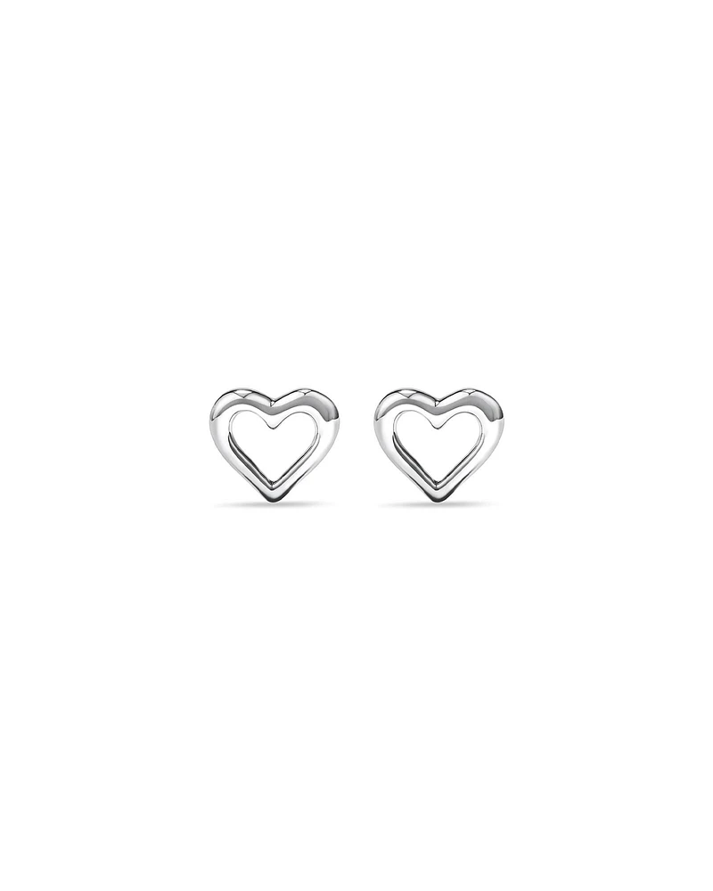 Open Heart Stud Earrings in Sterling Silver