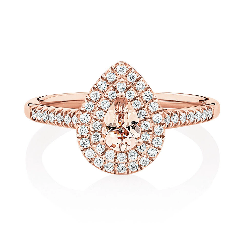 Sir Michael Hill Designer Fashion Ring with Morganite & 0.25 Carat TW of Diamonds in 10kt Rose Gold