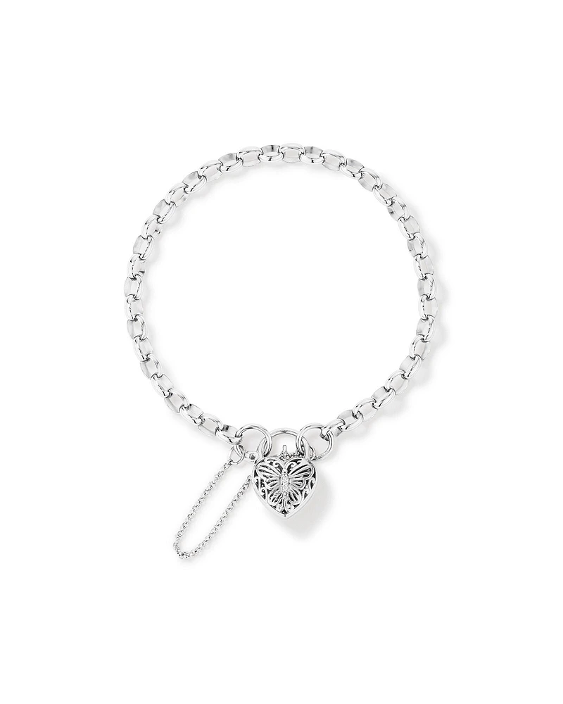 Cubic Zirconia Butterfly Padlock Belcher Bracelet in Sterling Silver