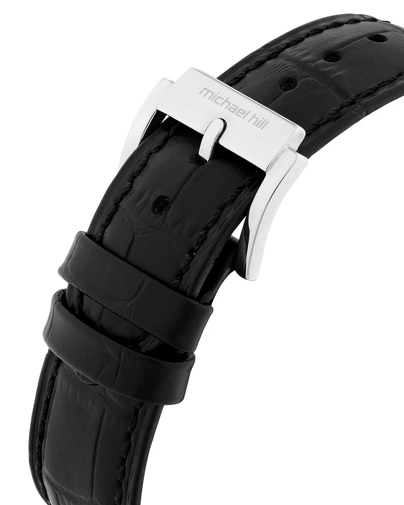 Montre en acier inoxydable et en cuir noir pour homme