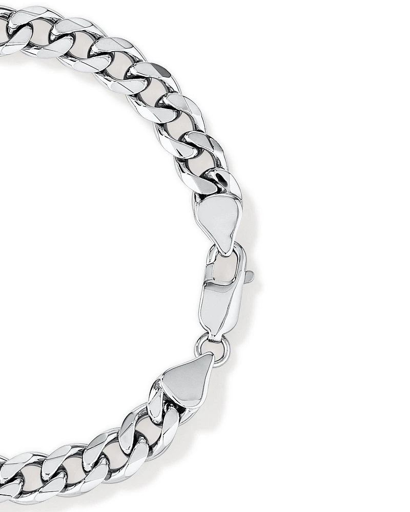 Men's Silver 21CM Curb ID Bracelet with 0.33 Carat TW of Black Diamonds