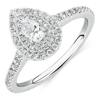 Sir Michael Hill Designer Double Halo Engagement Ring with 0.87 Carat TW of Diamonds 14kt White Gold