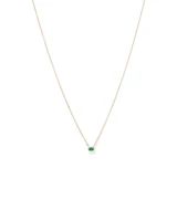 Oval Cut Green Emerald Gemstone and 0.05 Carat TW Diamond Halo Necklace in 10kt Yellow Gold