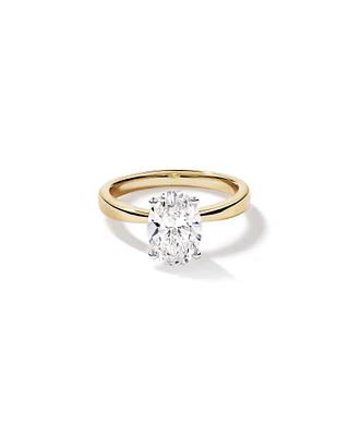 Bague de fiançailles solitaire en or jaune et blanc 14 carats, taille ovale, diamant de synthèse de 2,00 carats
