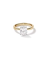 Bague de fiançailles solitaire en or jaune et blanc 14 carats, taille ovale, diamant de synthèse de 2,00 carats