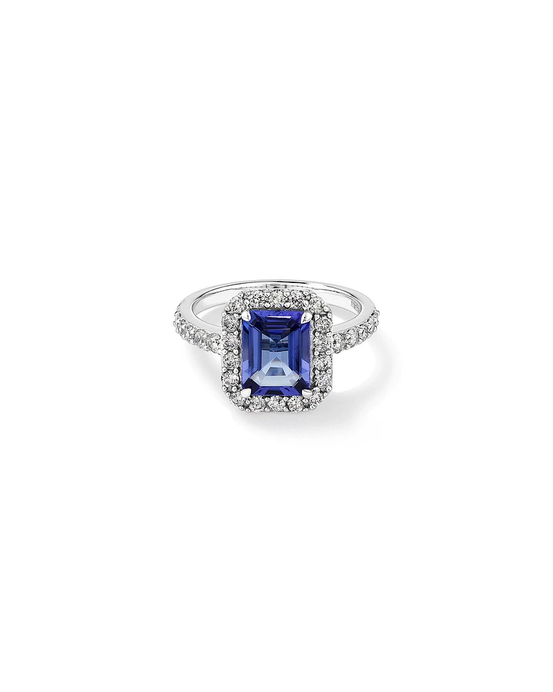 Halo Ring with Tanzanite & 0.75 Carat TW of Diamonds in 14kt White Gold