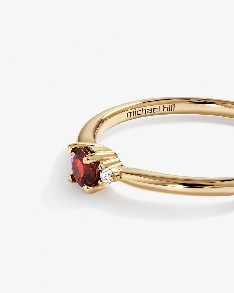 3 Stone Ring with Garnet & Diamonds in 10kt Yellow Gold