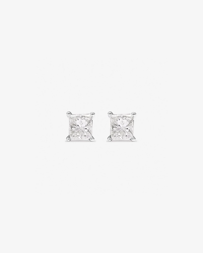 0.50 Carat TW Princess Cut Diamond Solitaire Stud Earrings in 18kt White Gold