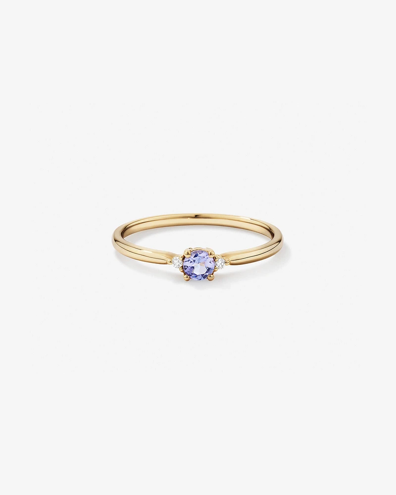 3 Stone Ring with Tanzanite & Diamonds in 10kt Yellow Gold