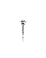 0.75 Carat TW Oval Cut Diamond Twist Side Accent Halo Engagement Ring in 14kt White Gold