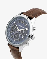 Montre chronographe en acier inoxydable et en cuir brun pour homme