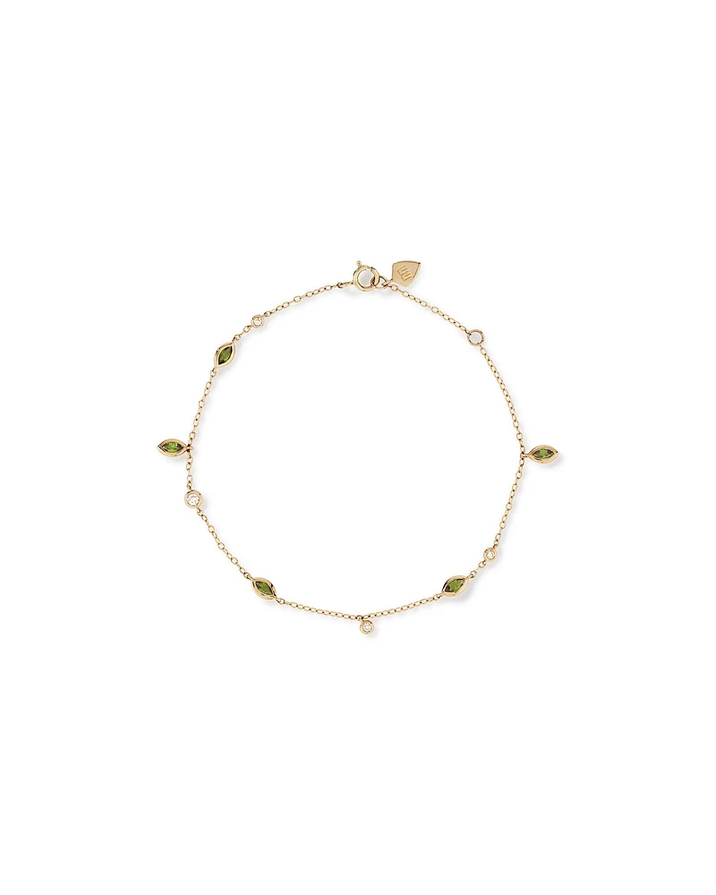 Serendipity Bracelet with Green Tourmaline in 10kt Yellow Gold