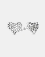 Fine Pave Diamond Heart Stud Earrings in Sterling Silver