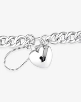 19cm (7.5") Heart Padlock Curb Bracelet in Sterling Silver