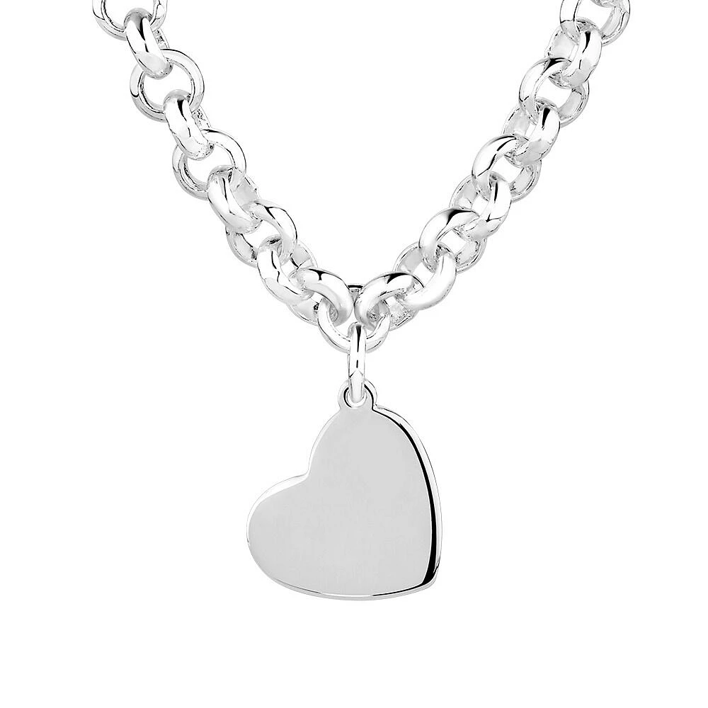 Heart Charm Belcher Chain Necklace in Sterling Silver