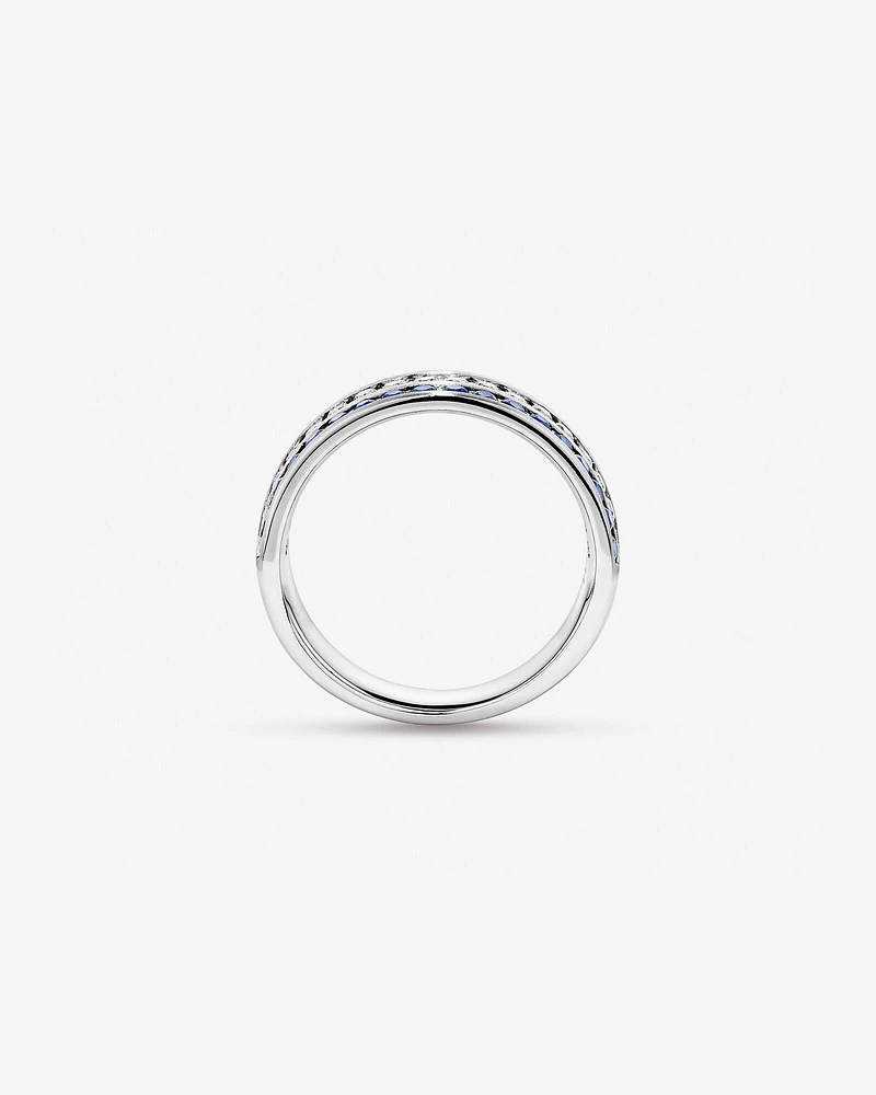 Bague pour homme en or blanc 10 carats avec diamants TW et saphir bleu de 0,46 carat