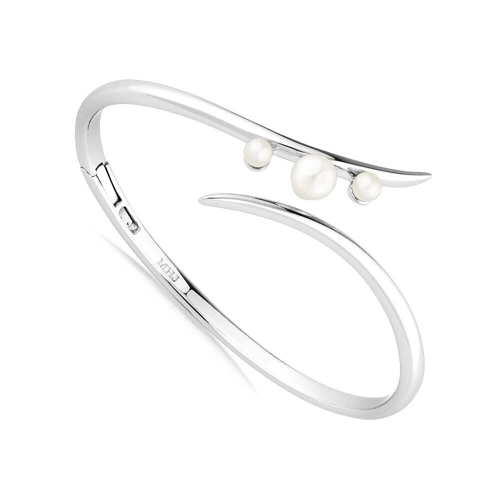 Cuff Bangle with Cultured Freshwater Pearls in Sterling Silver