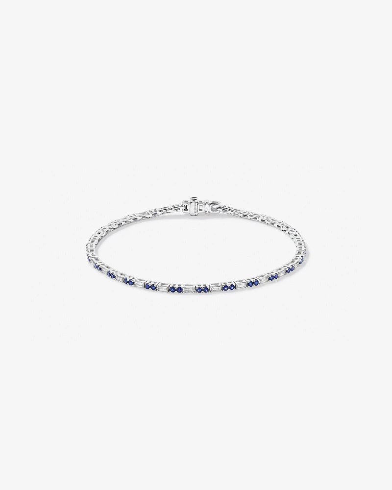 Sapphire & Diamond Dot Dash Tennis Bracelet with 0.62 Carat TW in 10kt White Gold