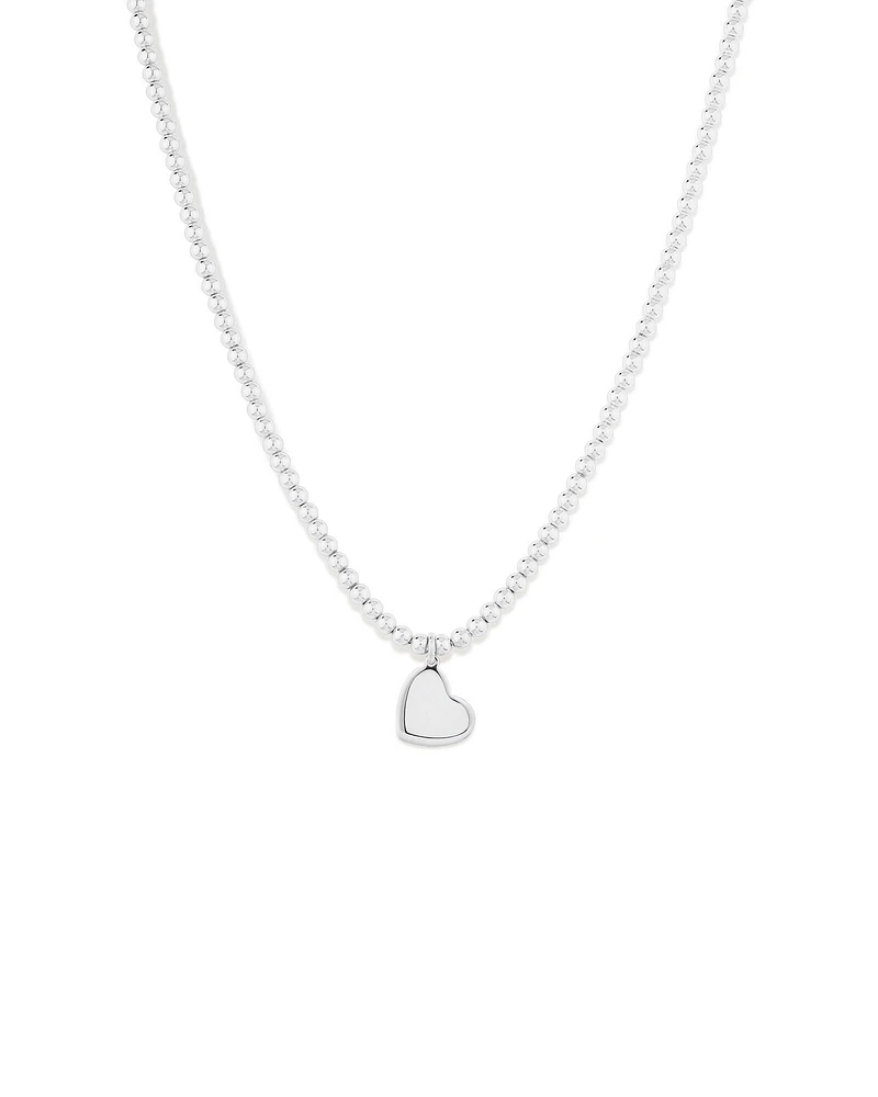 45cm (18") Engravable Heart Bead Necklace in Sterling Silver