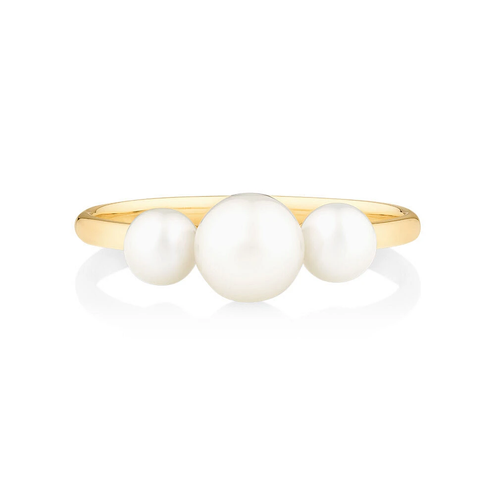 3 Stone Ring with Cultured Freshwater Pearls in 10kt Yellow Gold