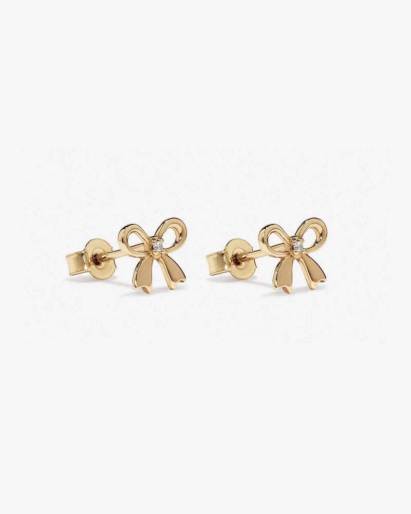 Cubic Zirconia Bow Stud Earrings in 10kt Yellow Gold