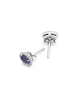 Halo Stud Earrings with Tanzanite & 0.12 Carat TW Of Diamonds in 10kt White Gold