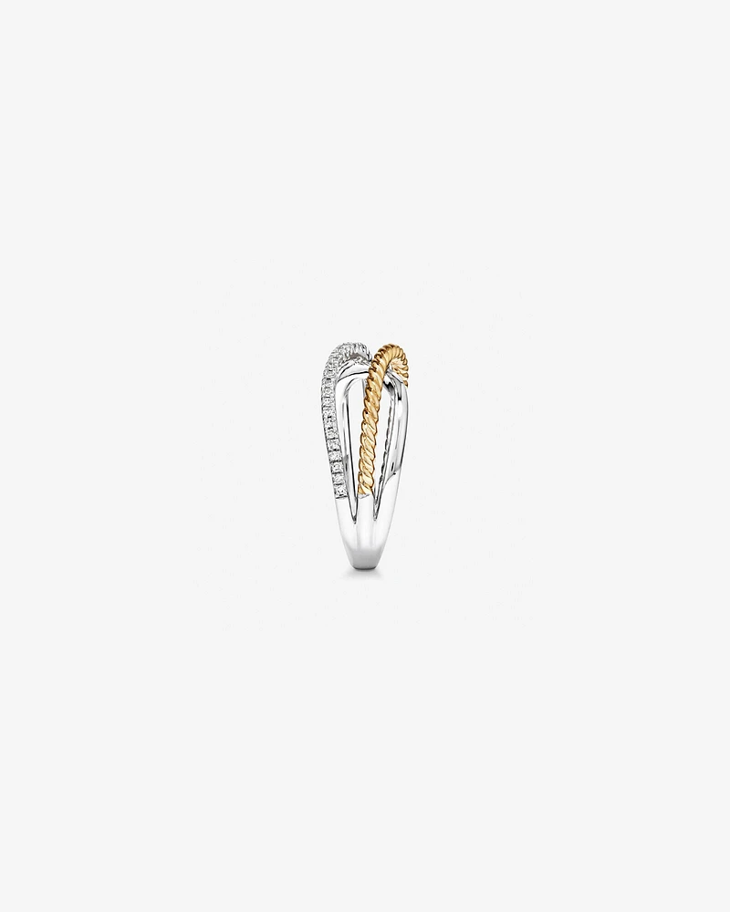 Crossover Wrap Ring with .15 Carat TW Diamonds in Sterling Silver and 10kt Yellow Gold