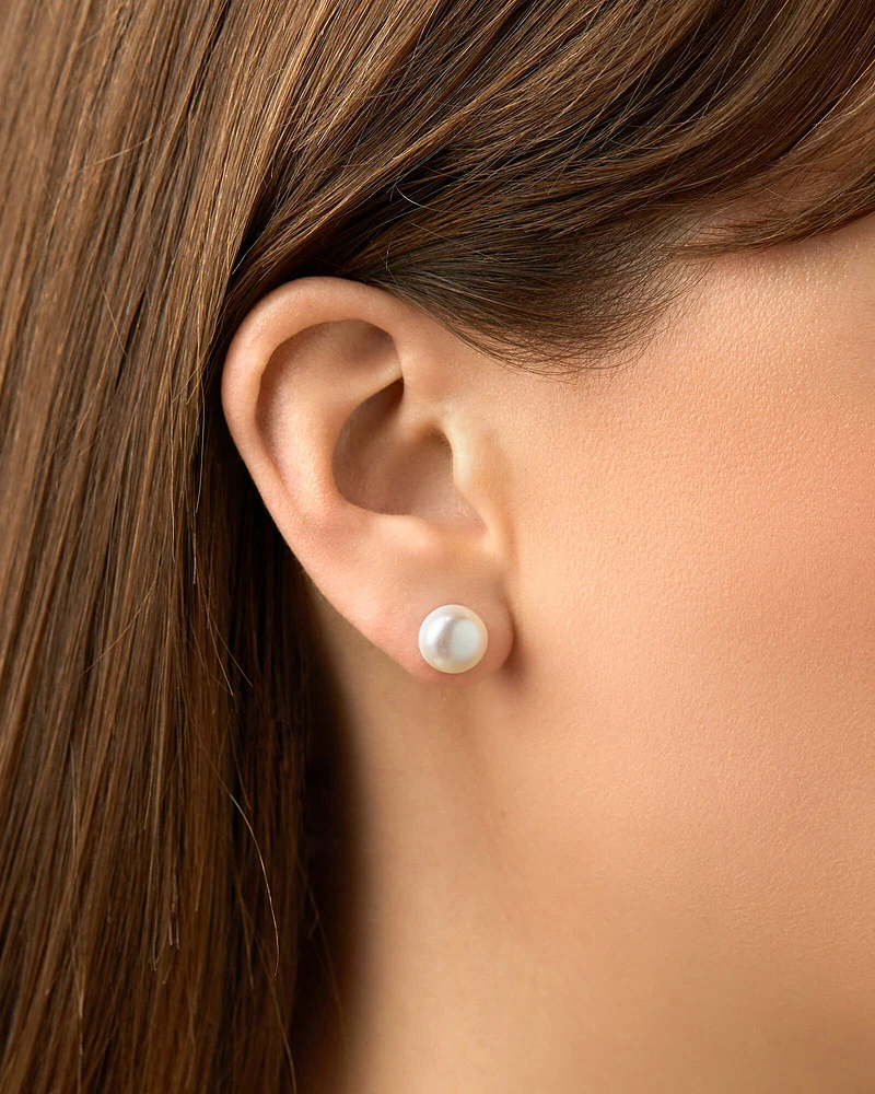 Front & Back Stud Earrings with Button Cultured Freshwater Pearls in Sterling Silver