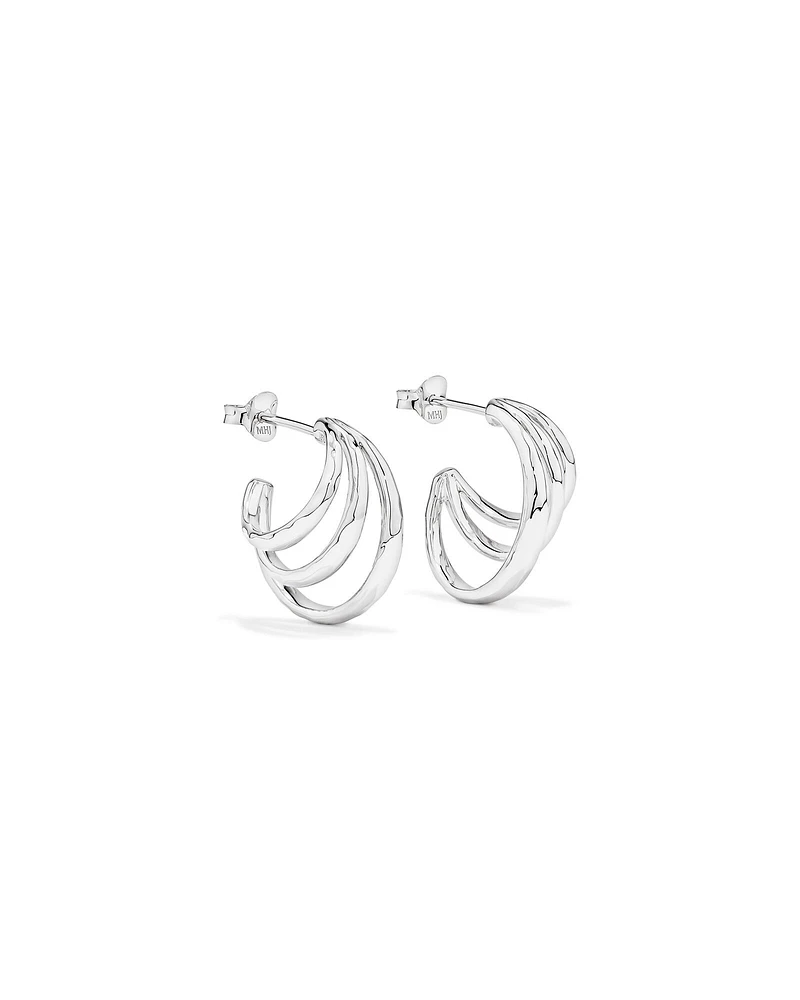 Graduated Triple Half Hoop Stud Earrings Sterling Silver