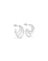 Graduated Triple Half Hoop Stud Earrings Sterling Silver