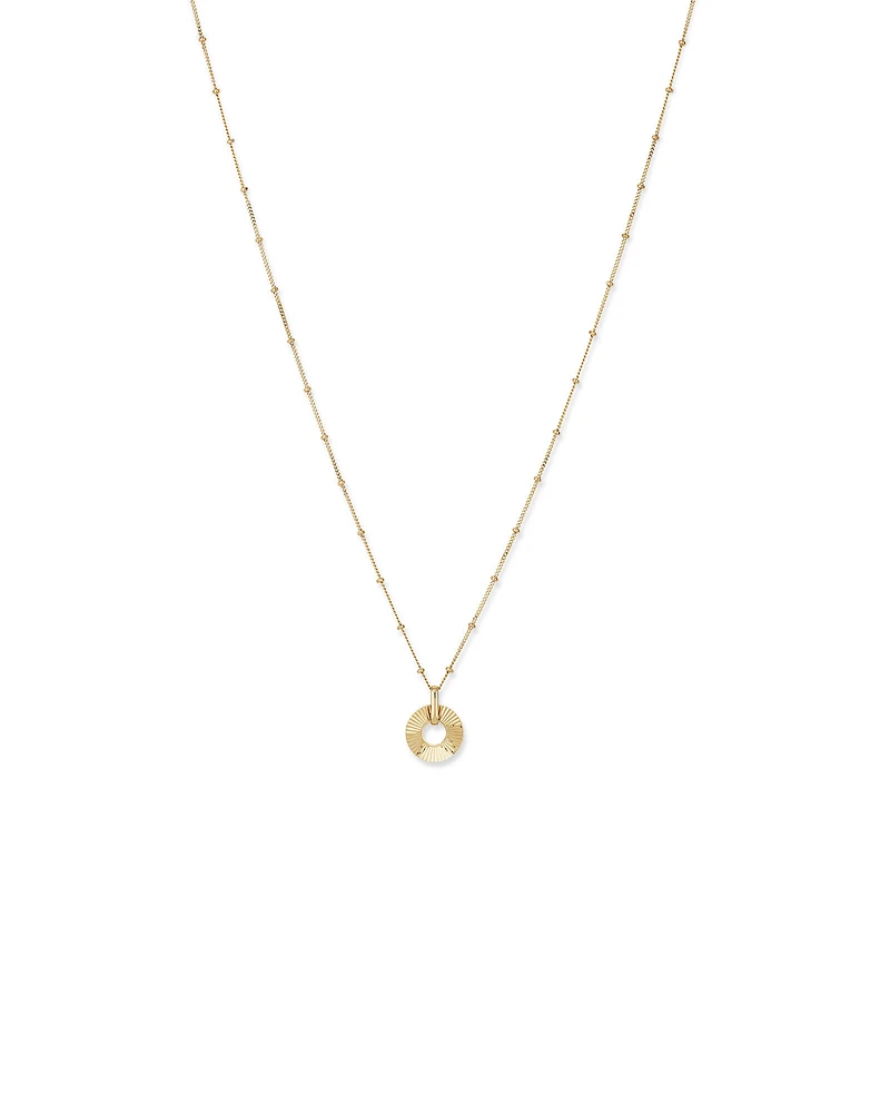 Sunray Open Circle Pendant Station Necklace in 10kt Yellow Gold