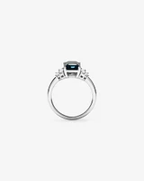 Emerald Cut London Blue Topaz Gemstone and 0.30 Carat TW Baguette Diamond Ring in 14kt White Gold