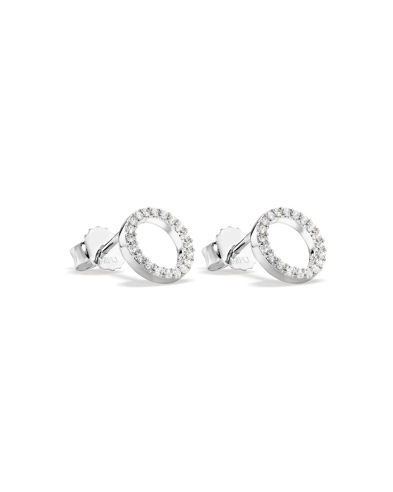 Circle Stud Earrings with Cubic Zirconia in Sterling Silver