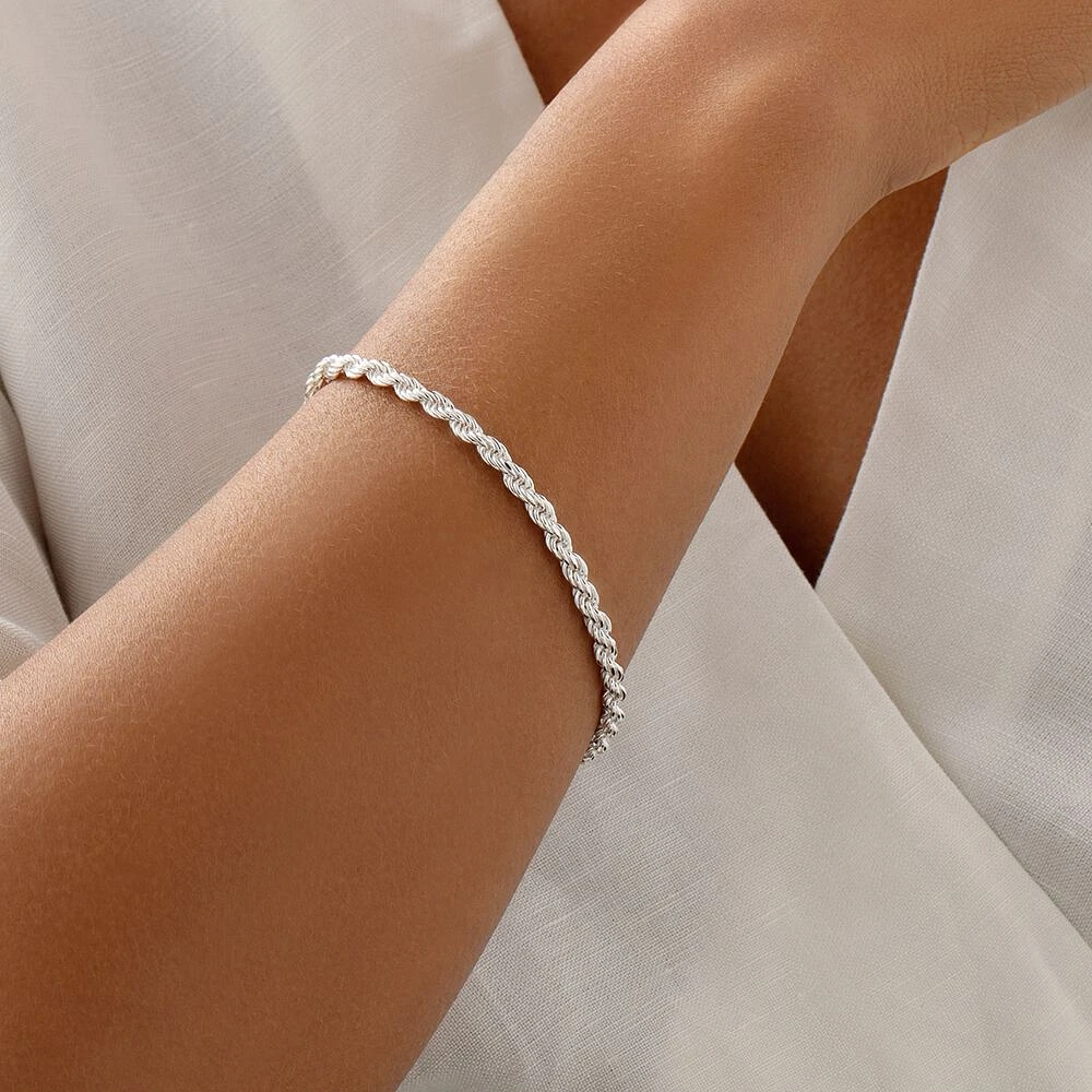 24cm (9.5") 4mm-4.5mm Width Rope Bracelet in Sterling Silver