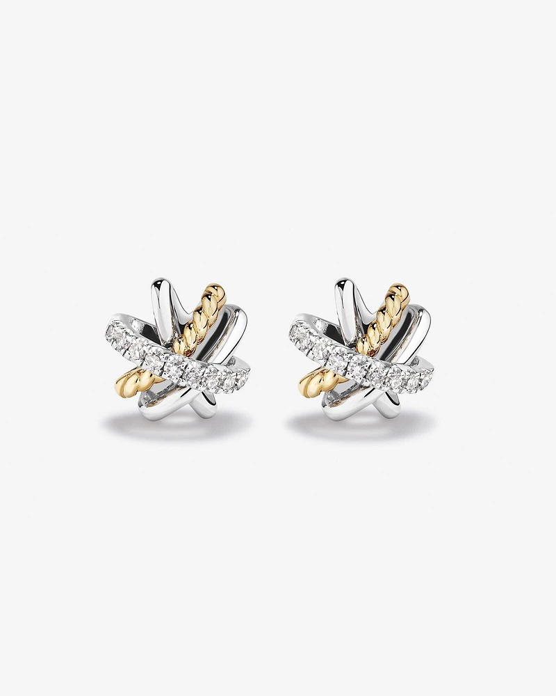 Crossover Earrings with .09 Carat TW Diamonds in Sterling Silver and 10kt Yellow Gold