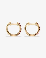 Ruby Huggie Hoop Earrings in 10kt Yellow Gold