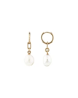 Drop Earrings with Cultured Freshwater Baroque Pearl in 10kt Yellow Gold