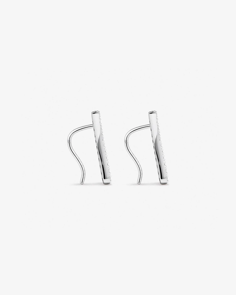 Pavé Set Cubic Zirconia Curved Point Climber Earrings in Sterling Silver