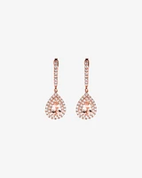 Pear Cut Morganite Gemstone and 0.40 Carat TW Diamond Halo Huggie Drop Earrings in 10kt Rose Gold