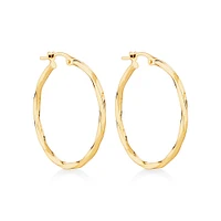 28mm Square Twist Hoop Earrings in 10kt Yellow Gold