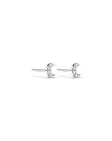 Crescent Moon Stud Earrings with Cubic Zirconia in Sterling Silver