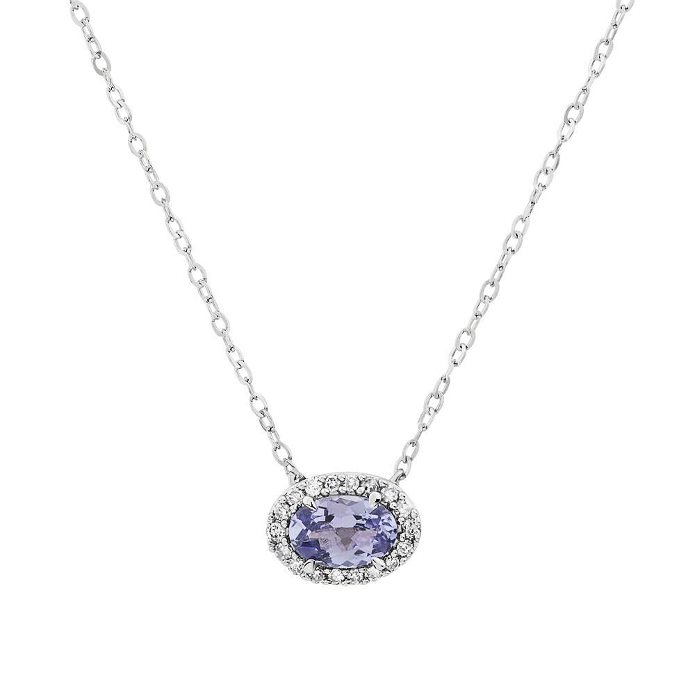 Halo Necklace with Tanzanite & Diamond in 10kt White Gold