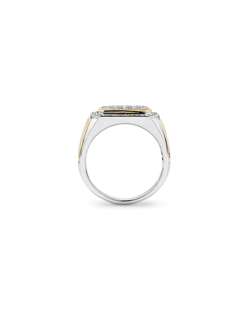 0.70 Carat TW Diamond Pave Two-Tone Men's Signet Ring in 10kt Yellow and White Gold