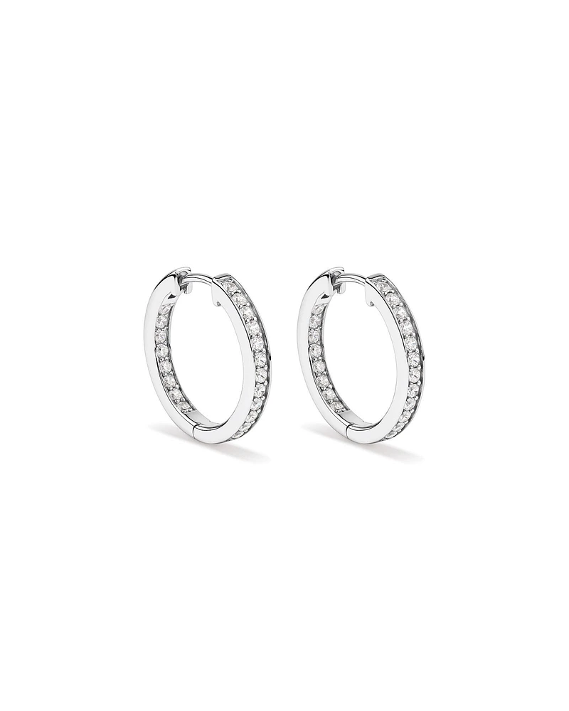 20mm Cubic Zirconia Huggie Hoop Earrings in Sterling Silver