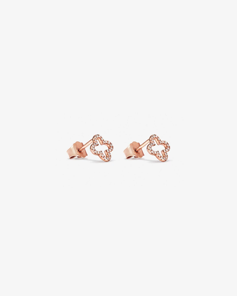 4 Leaf Clover Stud Earrings With Diamonds In 10kt Rose Gold