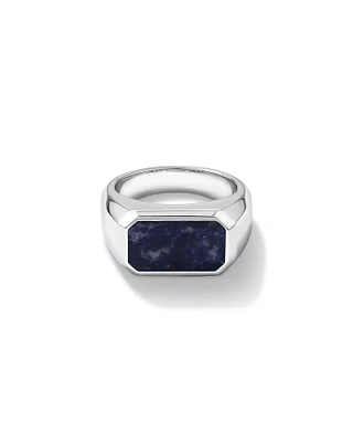 Bague chevalière rectangulaire pour homme avec pierre précieuse en sodalite bleue en argent sterling