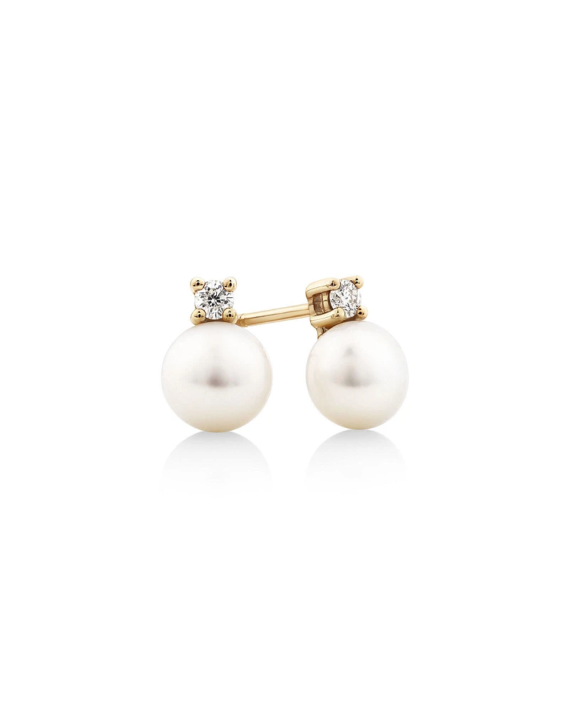 Drop Earrings with Cultured Freshwater Pearl & Diamond in 10kt Yellow Gold