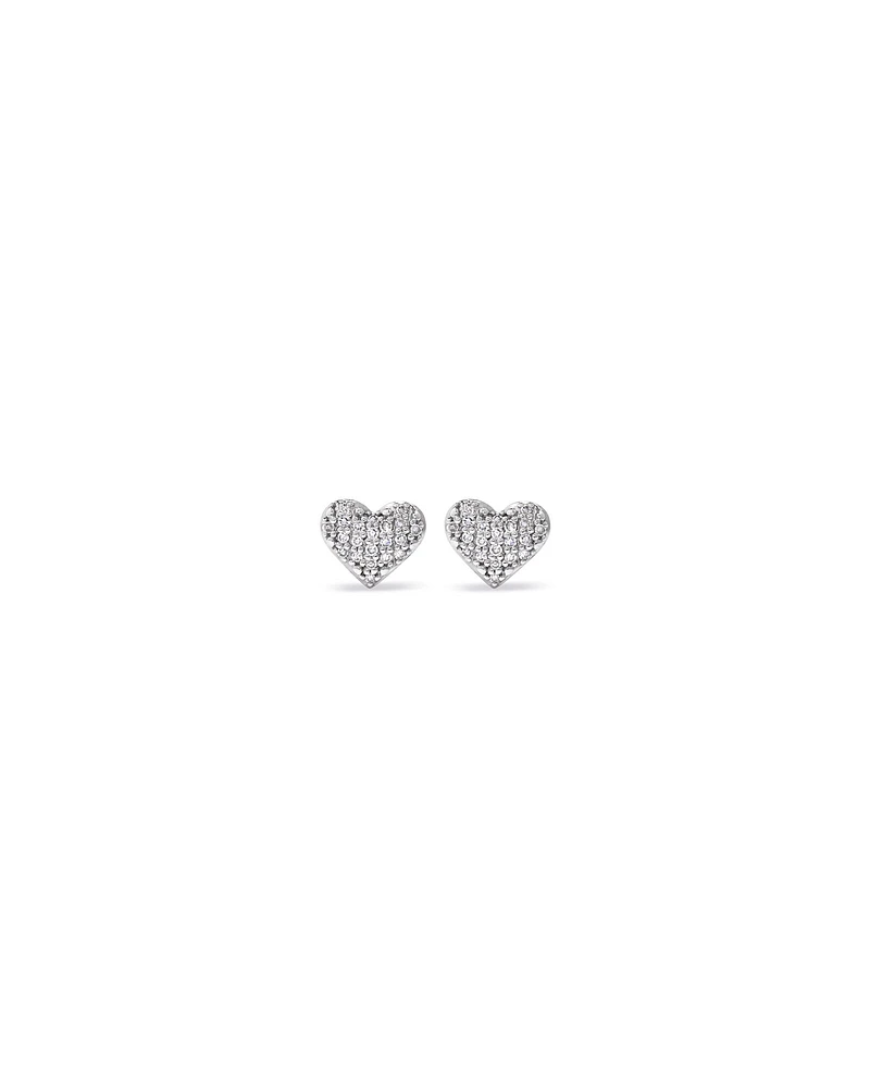 Boucles d'oreilles puces cœur pavé de diamants en argent sterling