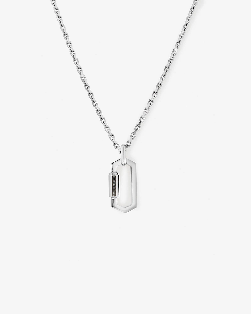 Men's Black Diamond Pendant on Heavy Cable Chain in Sterling Silver